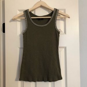 Army Green Rhinestone Ribbed Tank Top